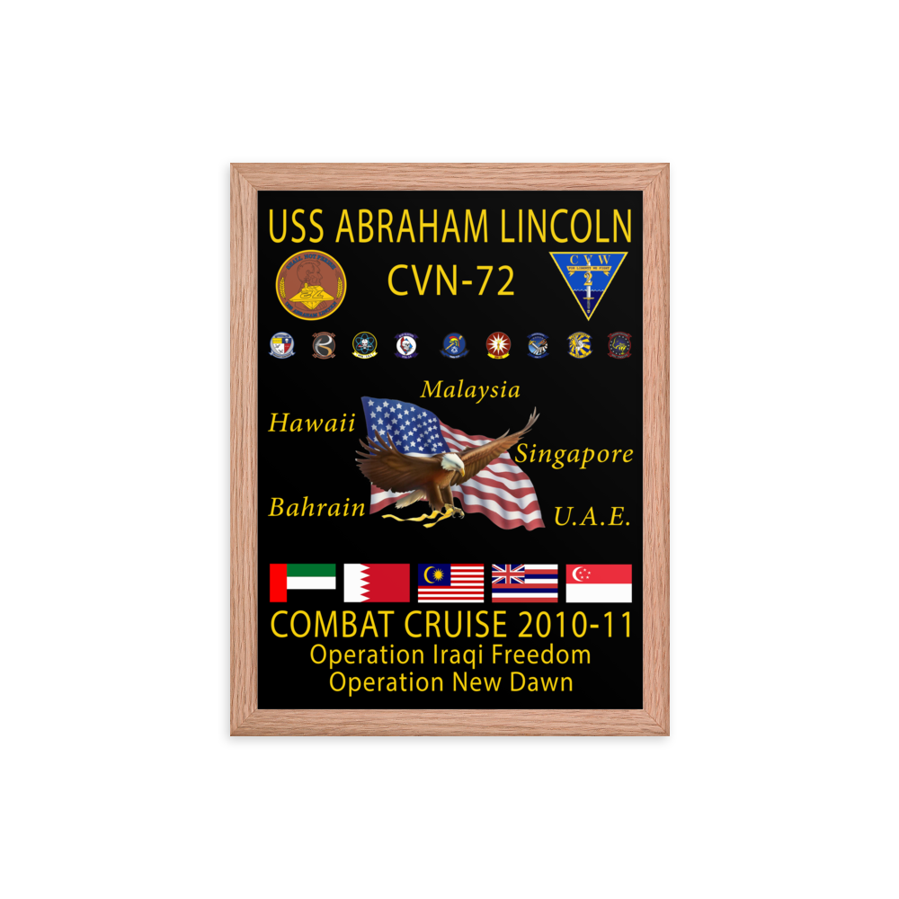USS Abraham Lincoln (CVN-72) 2010-11 Framed Cruise Poster – red, 12x16