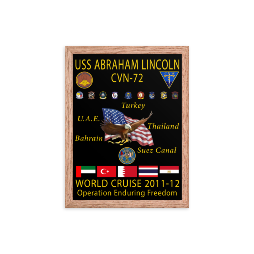 USS Abraham Lincoln (CVN-72) 2011-12 Framed Cruise Poster – red, 12x16