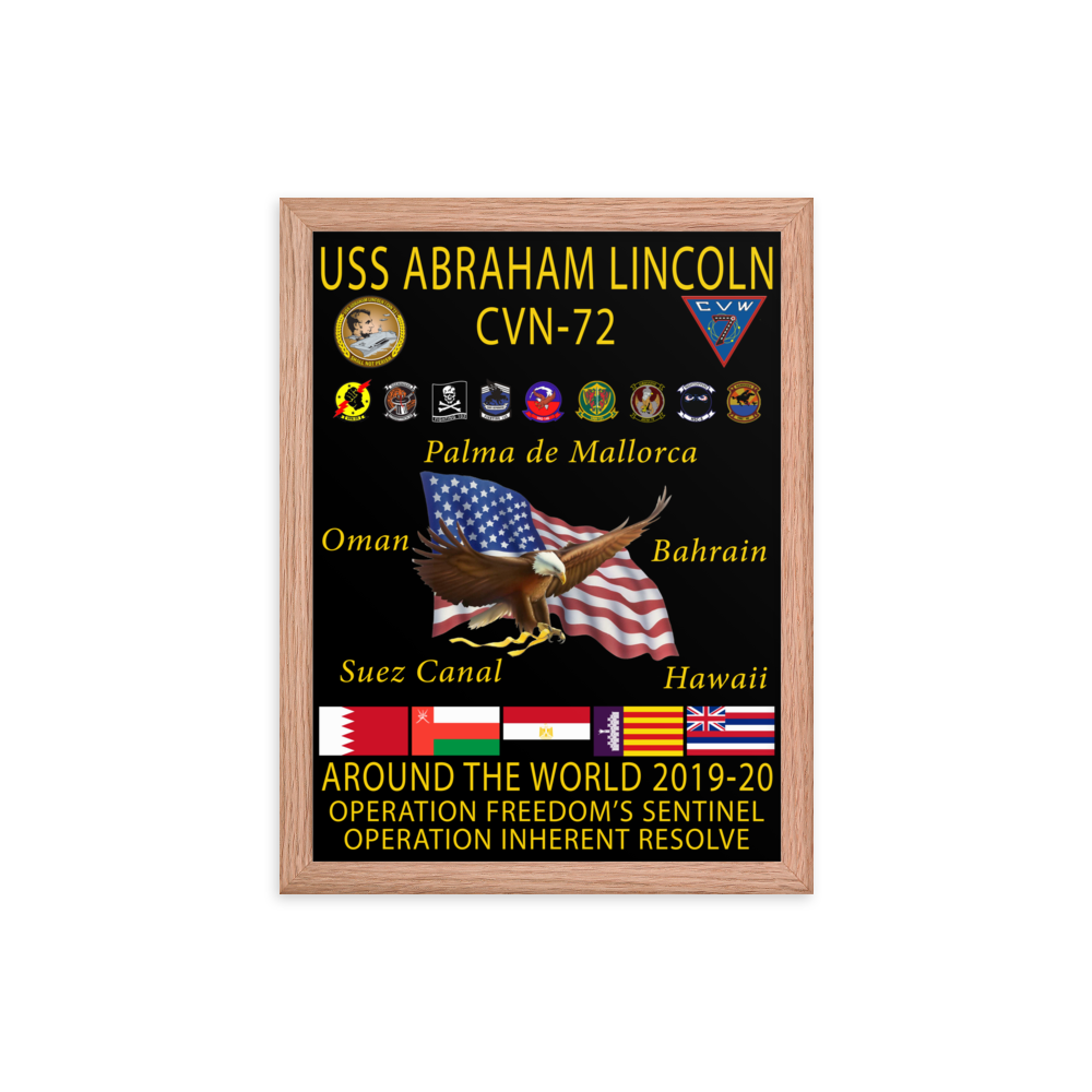 USS Abraham Lincoln (CVN-72) 2019-20 Framed Cruise Poster – red, 12x16