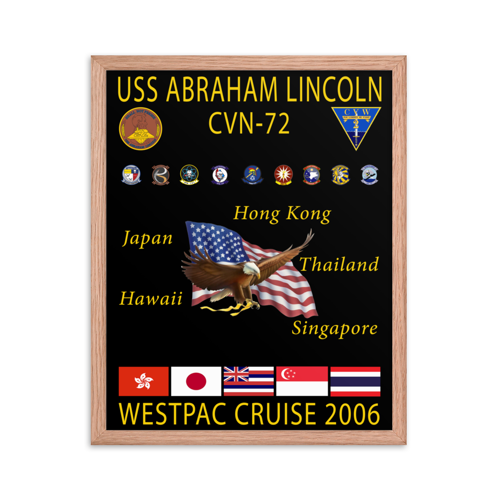 USS Abraham Lincoln (CVN-72) 2006 Framed Cruise Poster – red, 16x20
