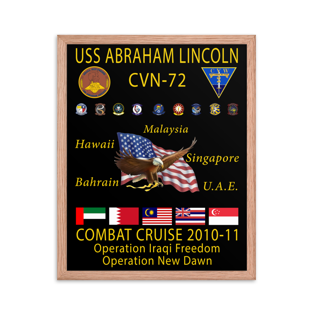 USS Abraham Lincoln (CVN-72) 2010-11 Framed Cruise Poster – red, 16x20