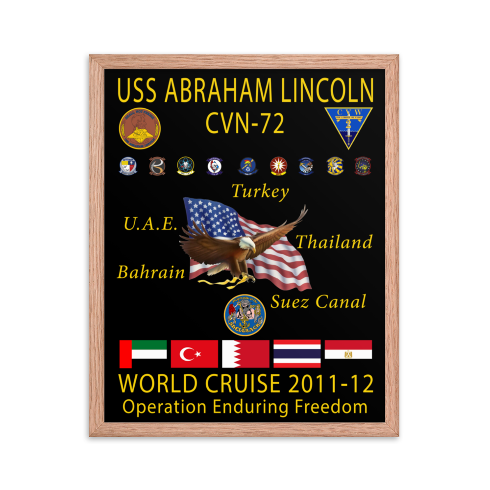 USS Abraham Lincoln (CVN-72) 2011-12 Framed Cruise Poster – red, 16x20