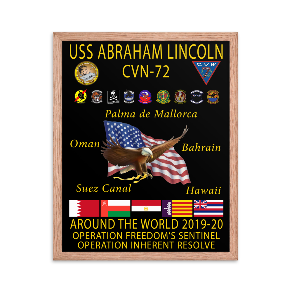 USS Abraham Lincoln (CVN-72) 2019-20 Framed Cruise Poster – red, 16x20