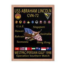 Load image into Gallery viewer, USS Abraham Lincoln (CVN-72) 1998 Framed Cruise Poster