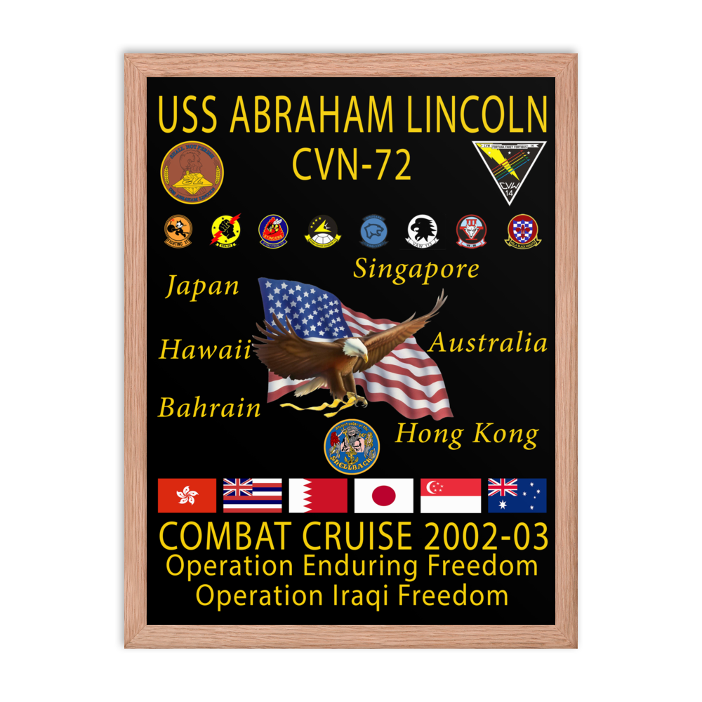USS Abraham Lincoln (CVN-72) 2002-03 Framed Cruise Poster – red, 18x24