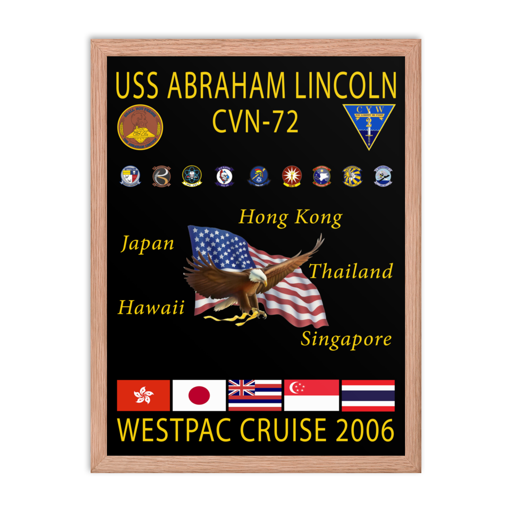 USS Abraham Lincoln (CVN-72) 2006 Framed Cruise Poster – red, 18x24