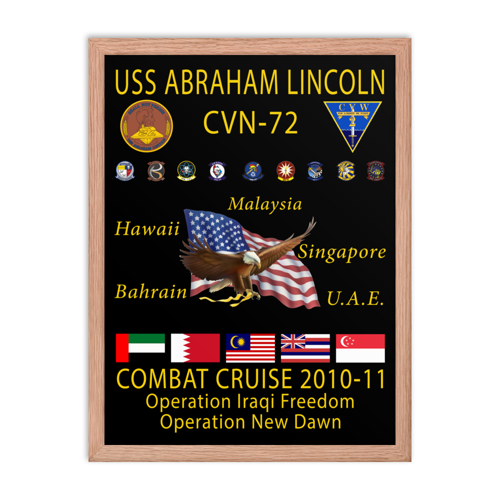 USS Abraham Lincoln (CVN-72) 2010-11 Framed Cruise Poster – red, 18x24