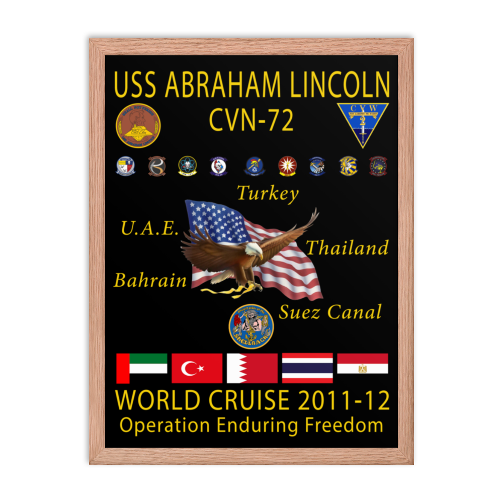 USS Abraham Lincoln (CVN-72) 2011-12 Framed Cruise Poster – red, 18x24