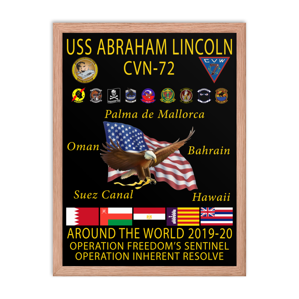 USS Abraham Lincoln (CVN-72) 2019-20 Framed Cruise Poster – red, 18x24