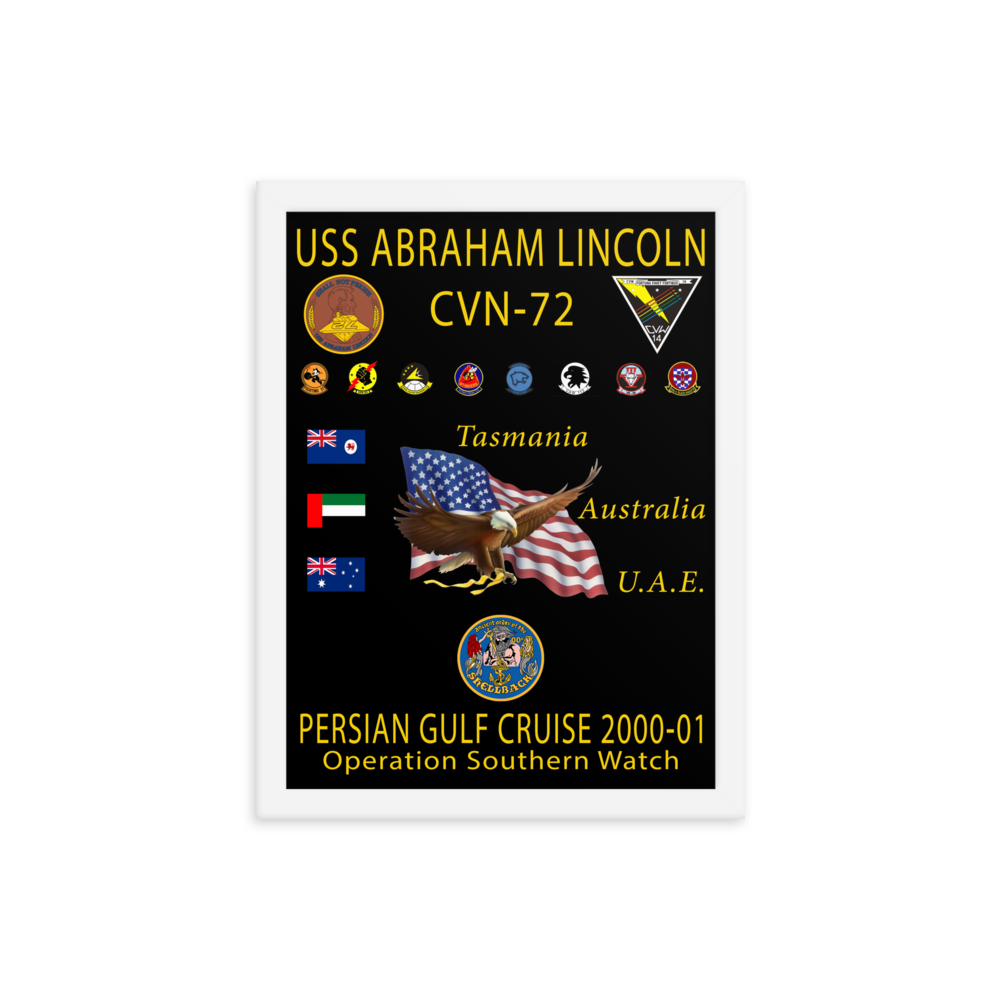 USS Abraham Lincoln (CVN-72) 2000-01 Framed Cruise Poster – white, 12x16