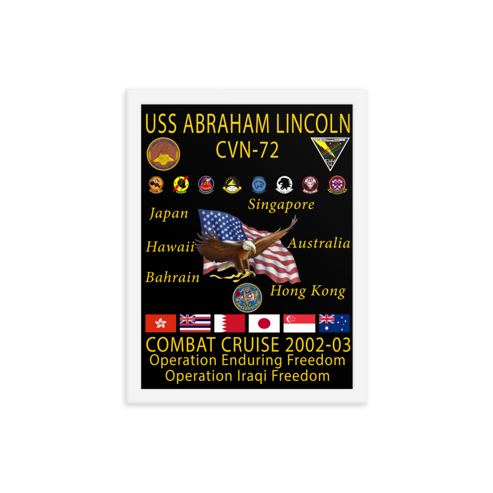 USS Abraham Lincoln (CVN-72) 2002-03 Framed Cruise Poster – white, 12x16