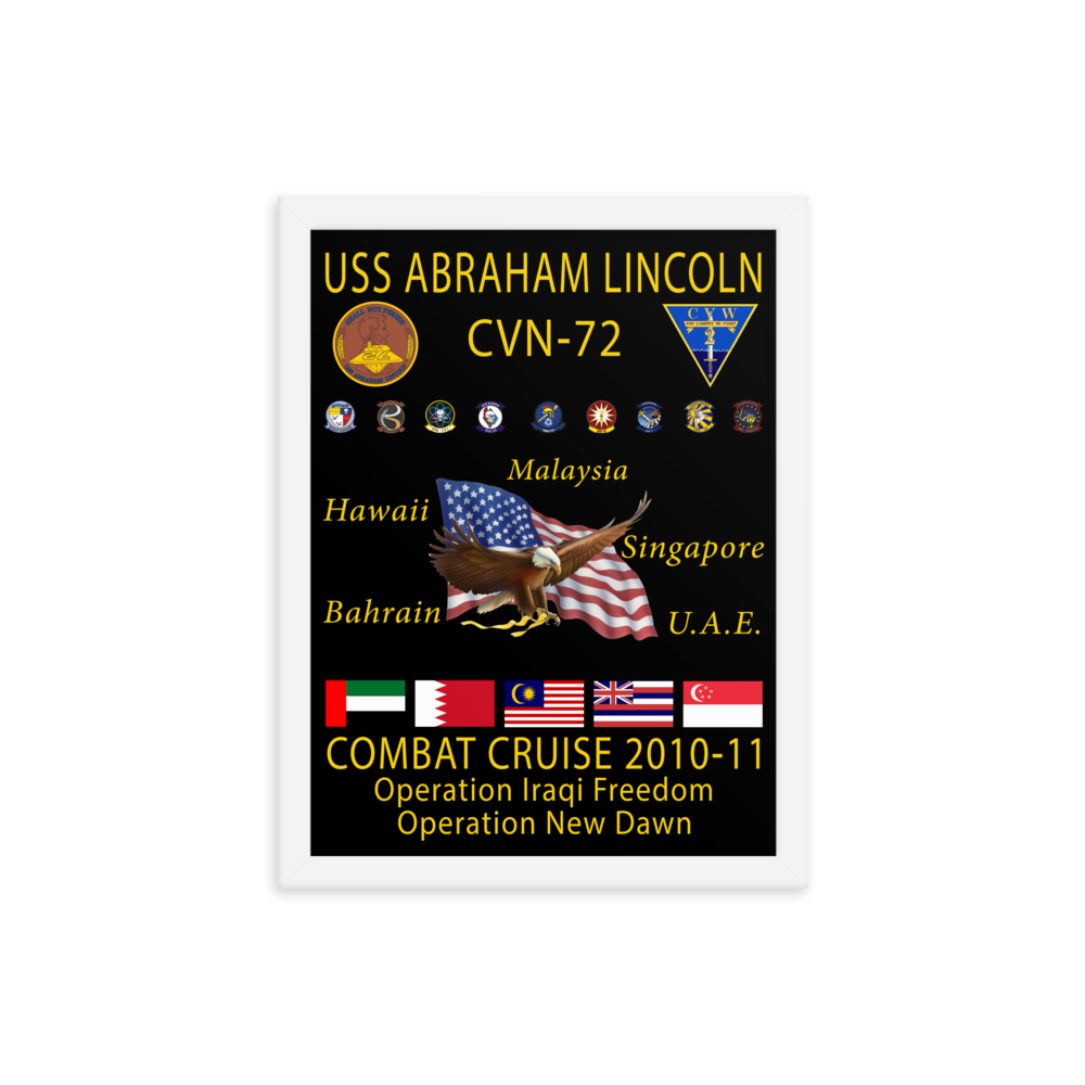 USS Abraham Lincoln (CVN-72) 2010-11 Framed Cruise Poster – white, 12x16