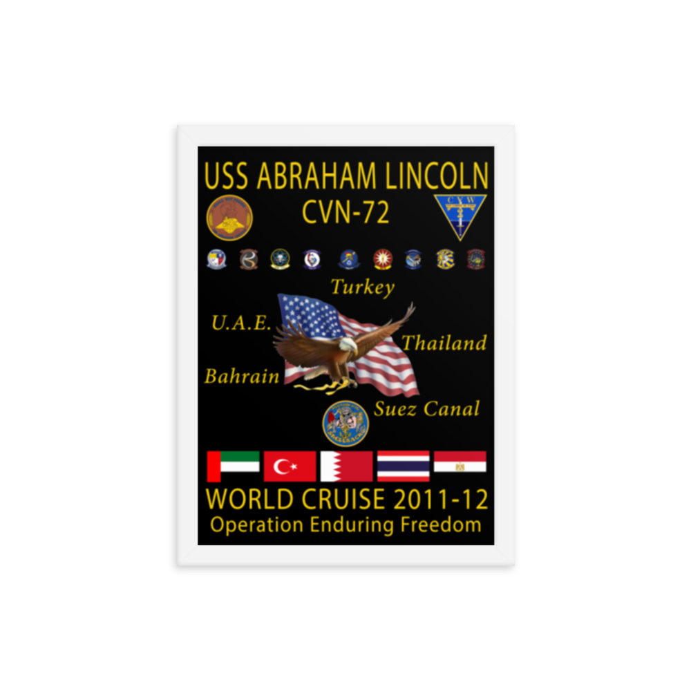 USS Abraham Lincoln (CVN-72) 2011-12 Framed Cruise Poster – white, 12x16
