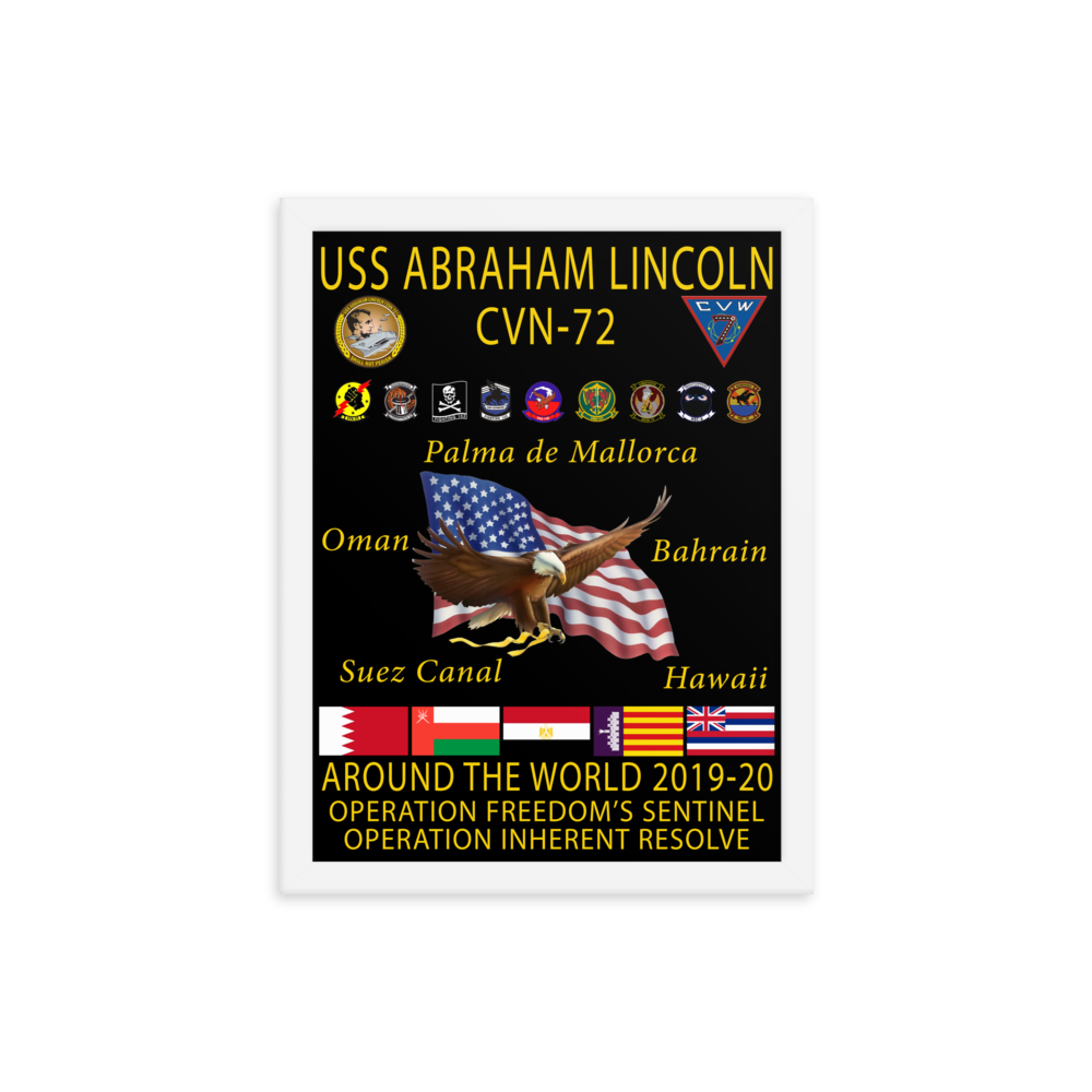 USS Abraham Lincoln (CVN-72) 2019-20 Framed Cruise Poster – white, 12x16