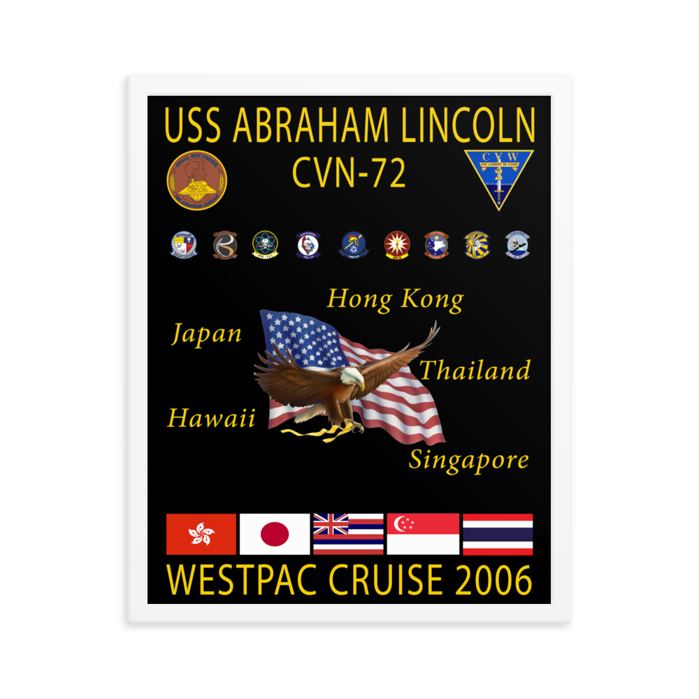 USS Abraham Lincoln (CVN-72) 2006 Framed Cruise Poster – white, 16x20