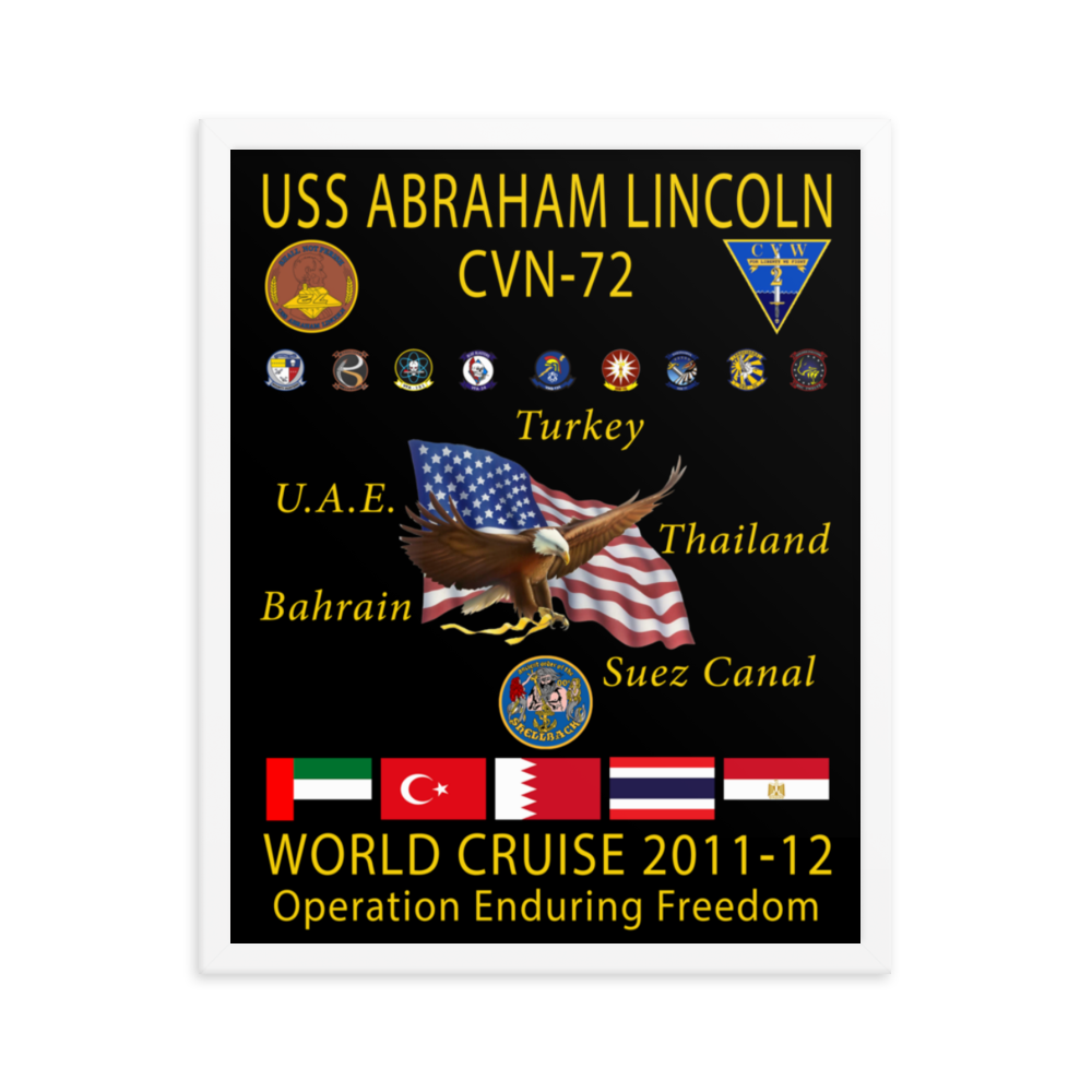 USS Abraham Lincoln (CVN-72) 2011-12 Framed Cruise Poster – white, 16x20