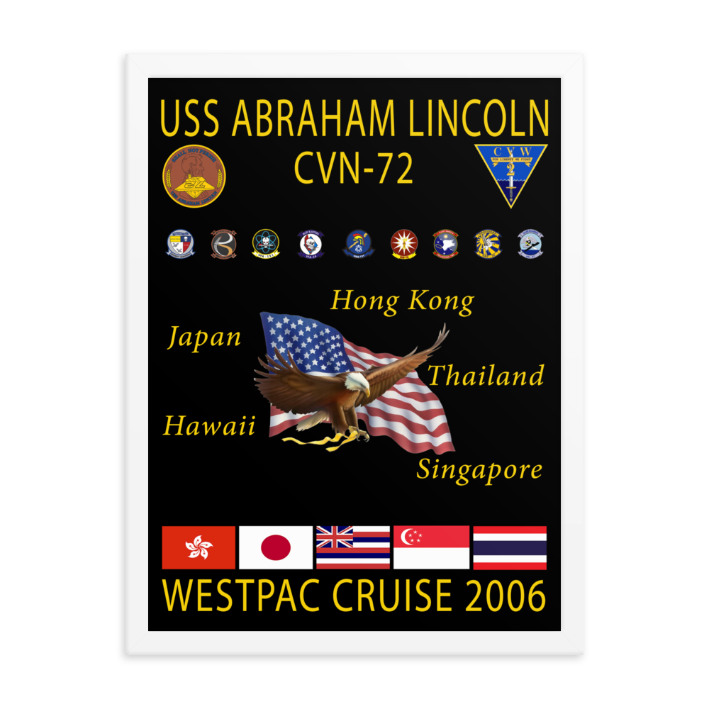 USS Abraham Lincoln (CVN-72) 2006 Framed Cruise Poster – white, 18x24