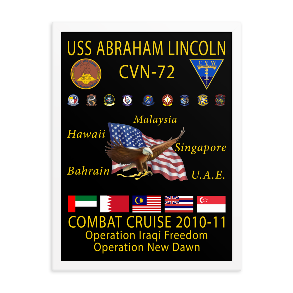 USS Abraham Lincoln (CVN-72) 2010-11 Framed Cruise Poster – white, 18x24