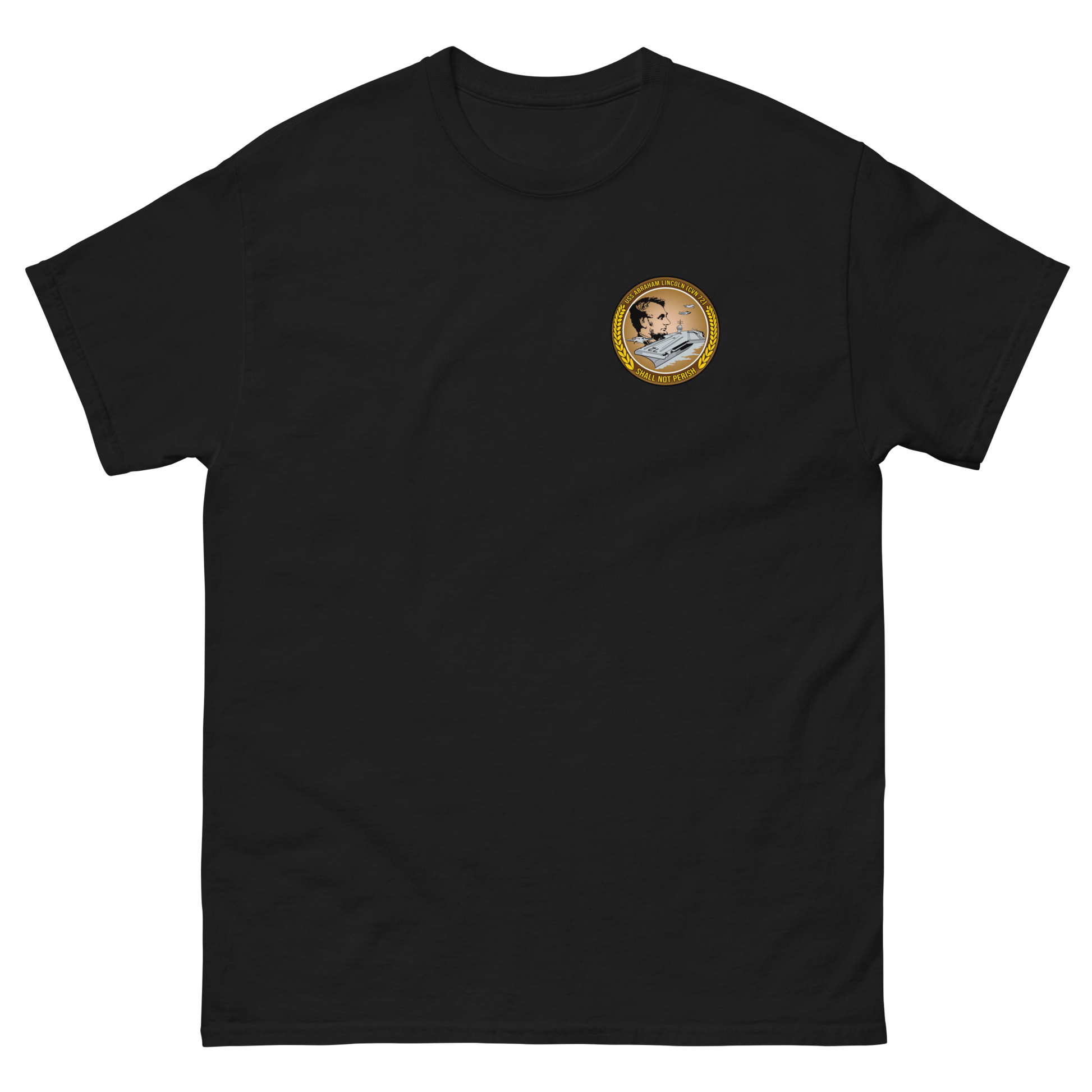 USS Abraham Lincoln (CVN-72) Ship's Crest Shirt – front view, black