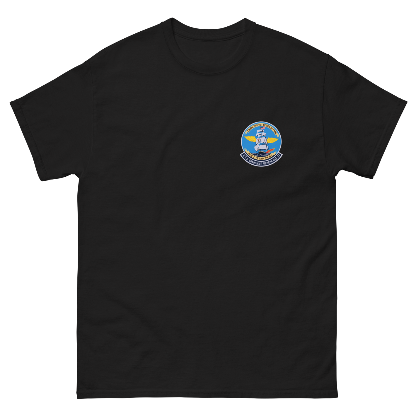 USS Bonhomme Richard (CVA-31) Ship's Crest T-Shirt – front view, black