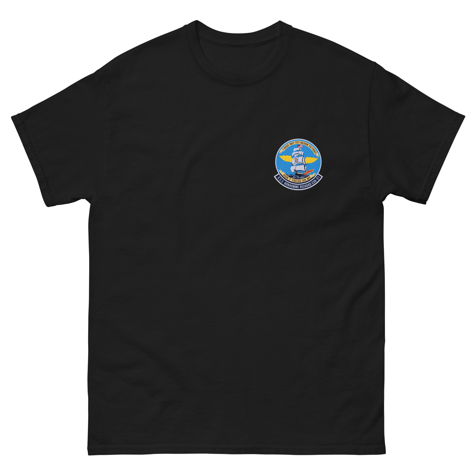 USS Bonhomme Richard (CVA-31) Ship's Crest T-Shirt – front view, black