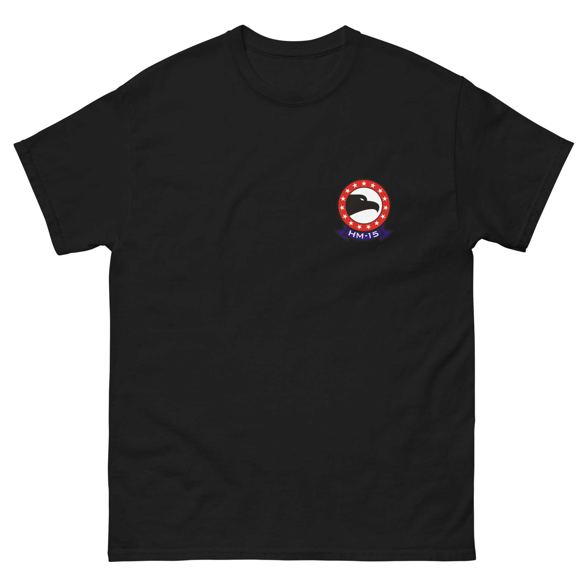 HM-15 Blackhawks Squadron Crest T-Shirt – front view, black