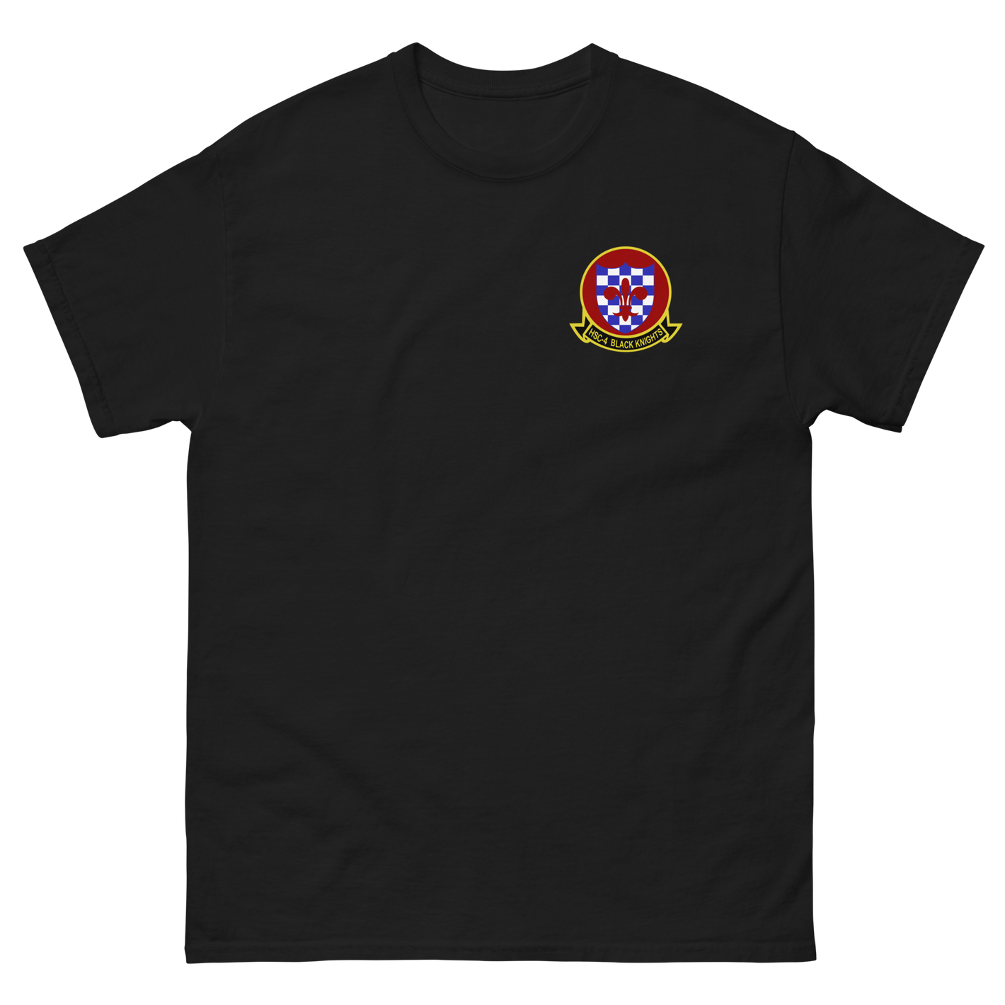 HSC-4 Black Knights Squadron Crest Shirt – front view, black