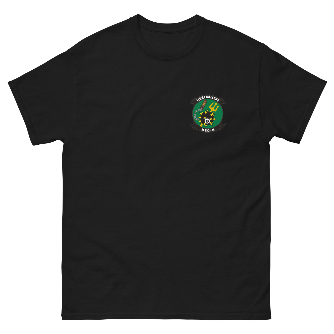 HSC-8 Eightballers Squadron Crest T-Shirt – front view, black