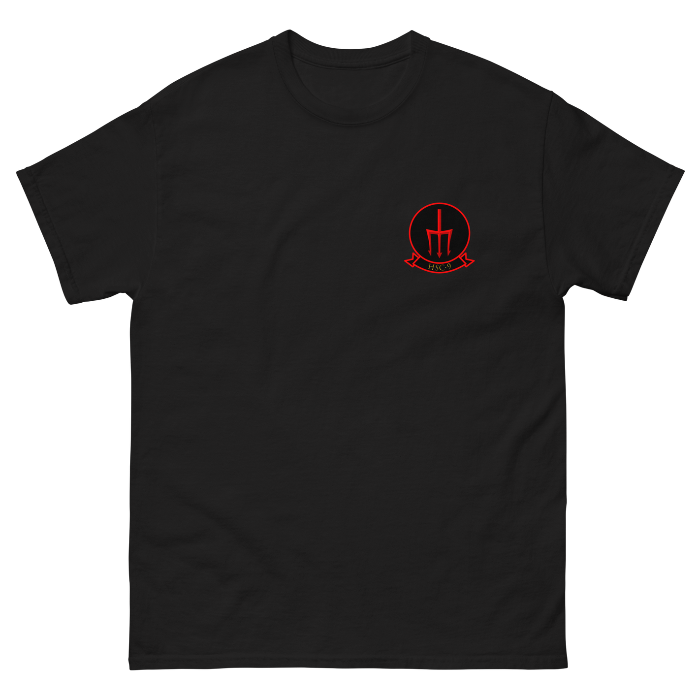 HSC-9 Tridents Squadron Crest T-Shirt – front view, black