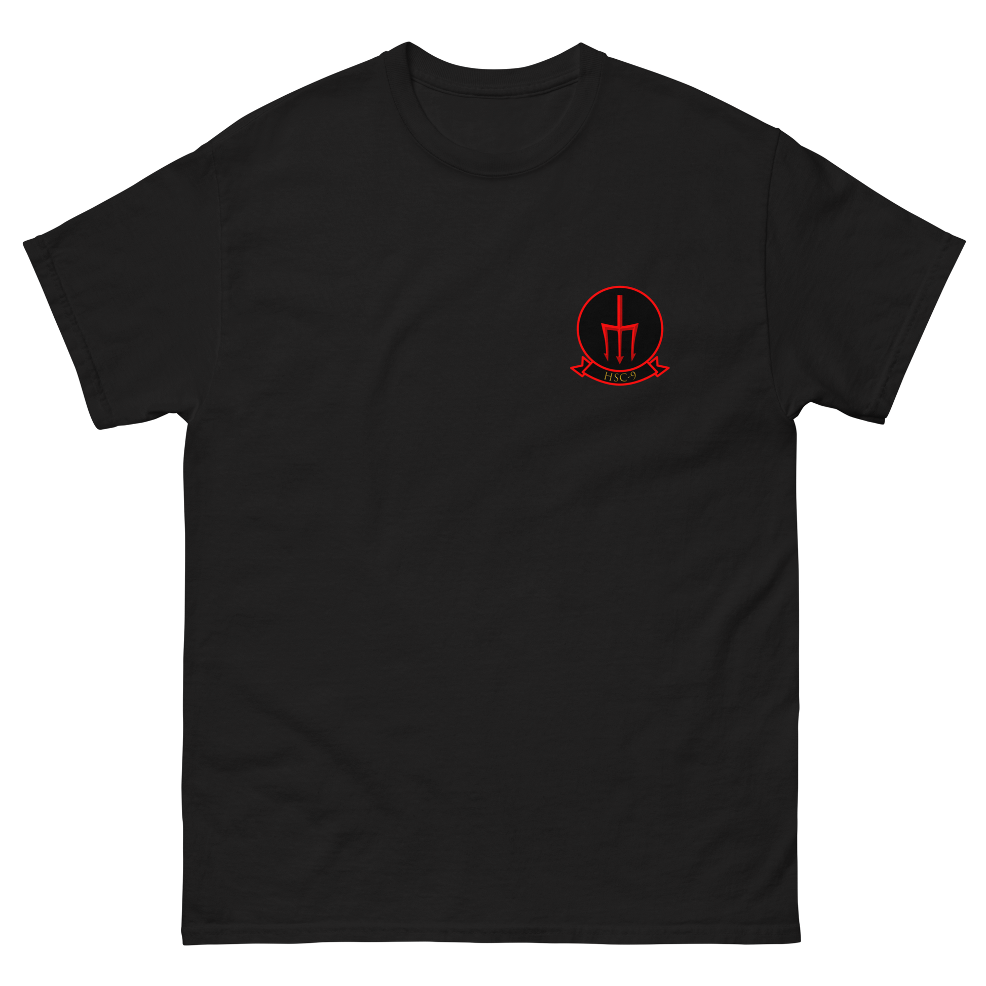 HSC-9 Tridents Squadron Crest T-Shirt – front view, black