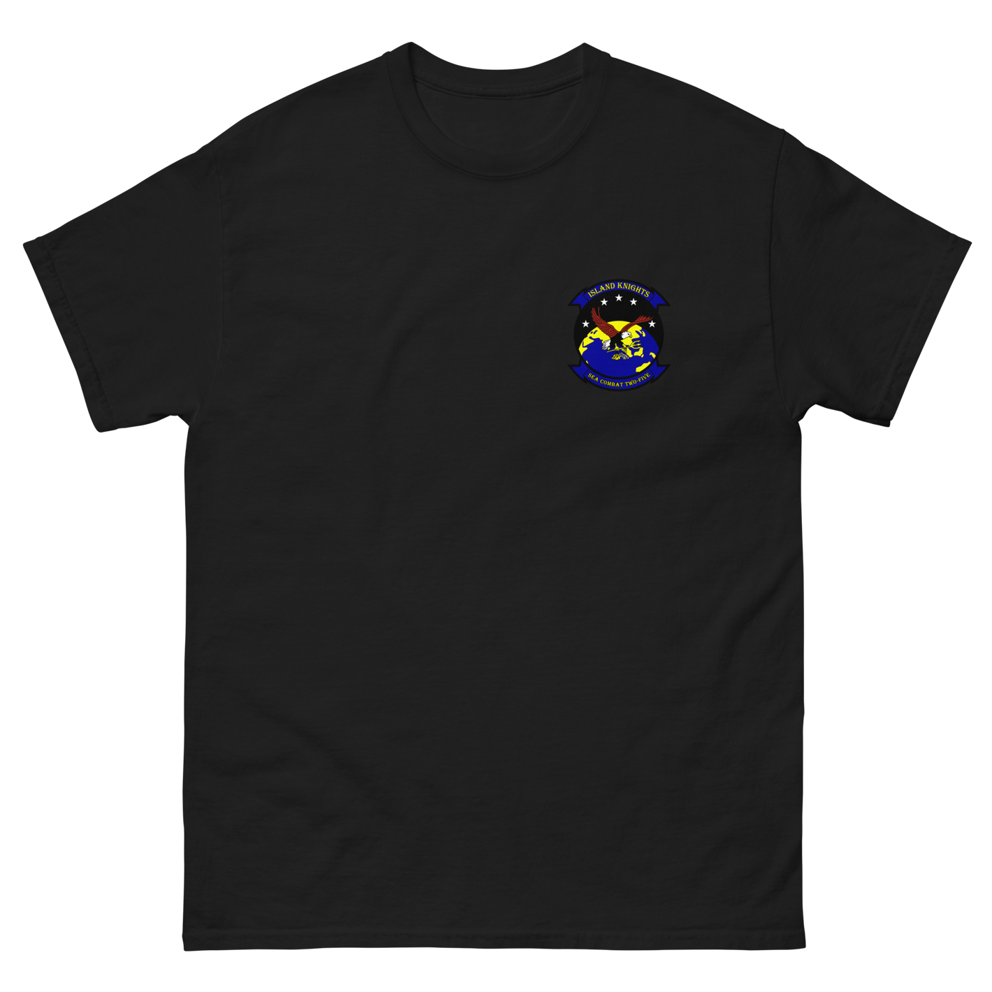 HSC-25 Island Knights Squadron Crest T-Shirt – front view, black
