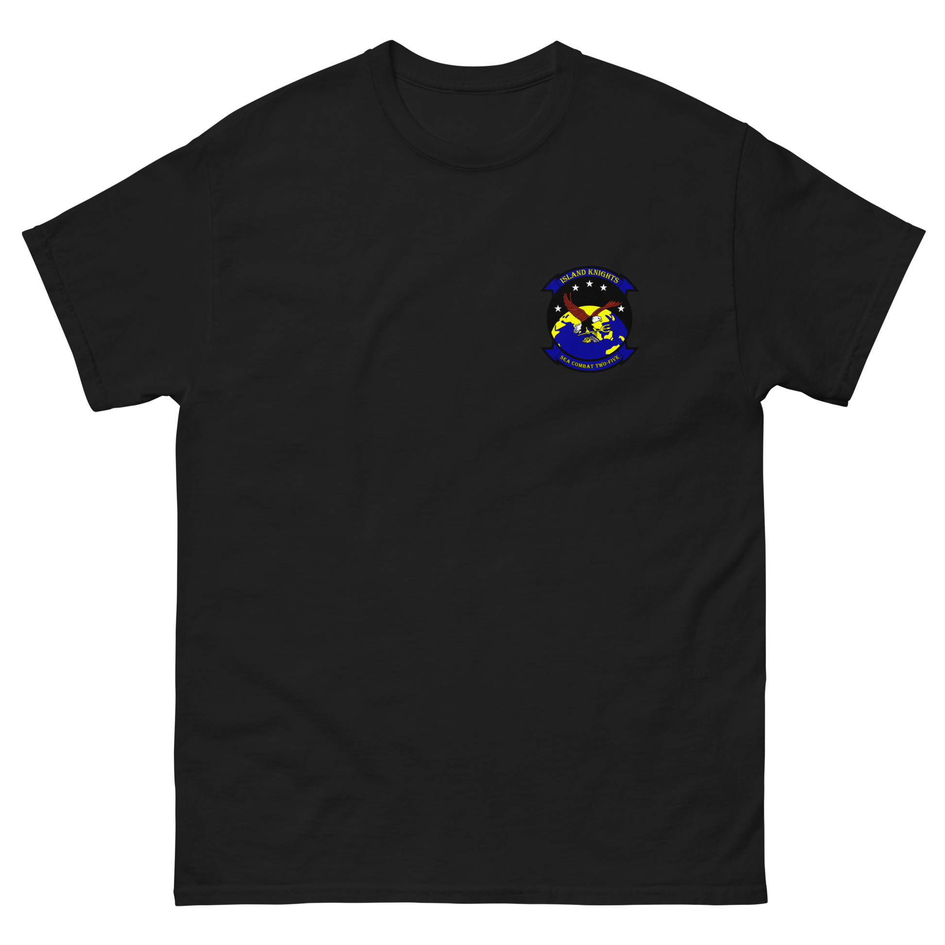 HSC-25 Island Knights Squadron Crest T-Shirt – front view, black