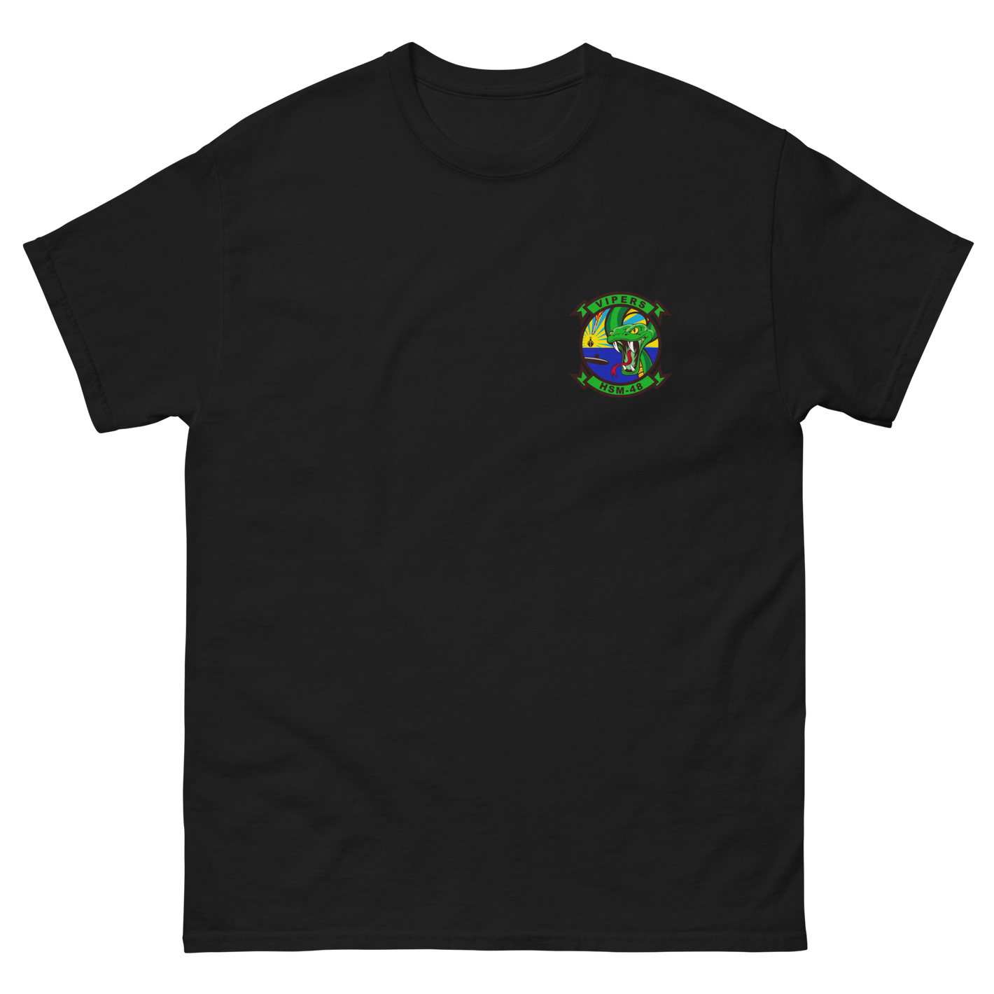 HSM-48 Vipers Squadron Crest T-Shirt – front view, black