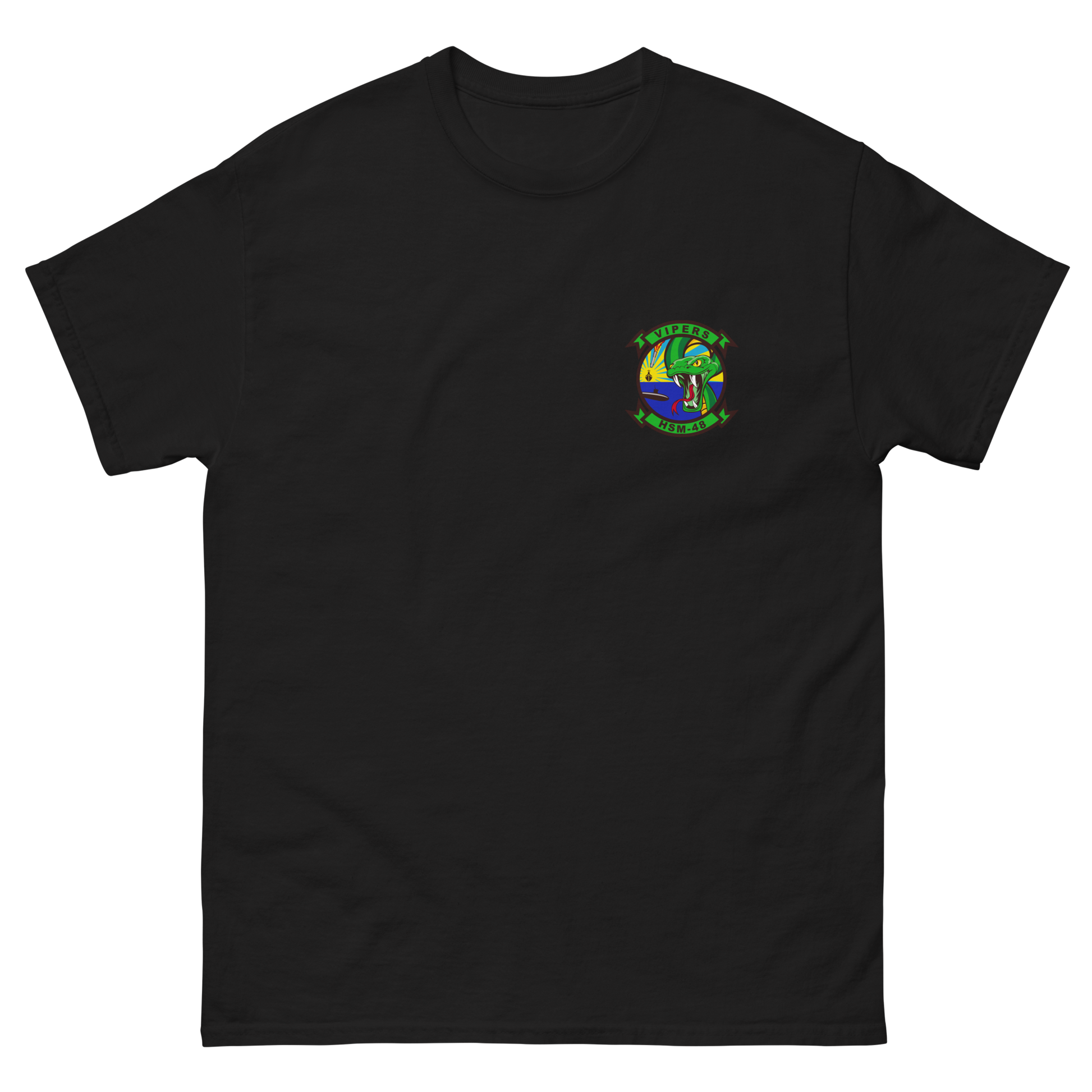 HSM-48 Vipers Squadron Crest T-Shirt – front view, black