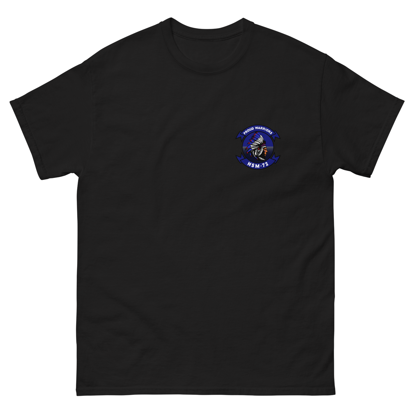 HSM-72 Proud Warriors Squadron Crest Shirt – front view, black
