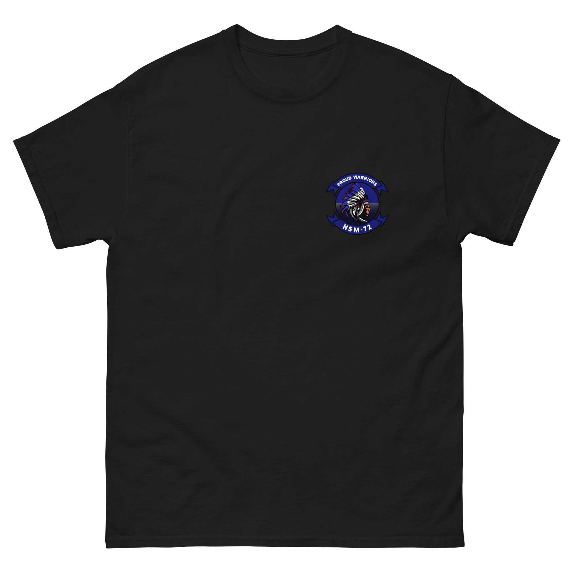 HSM-72 Proud Warriors Squadron Crest Shirt – front view, black