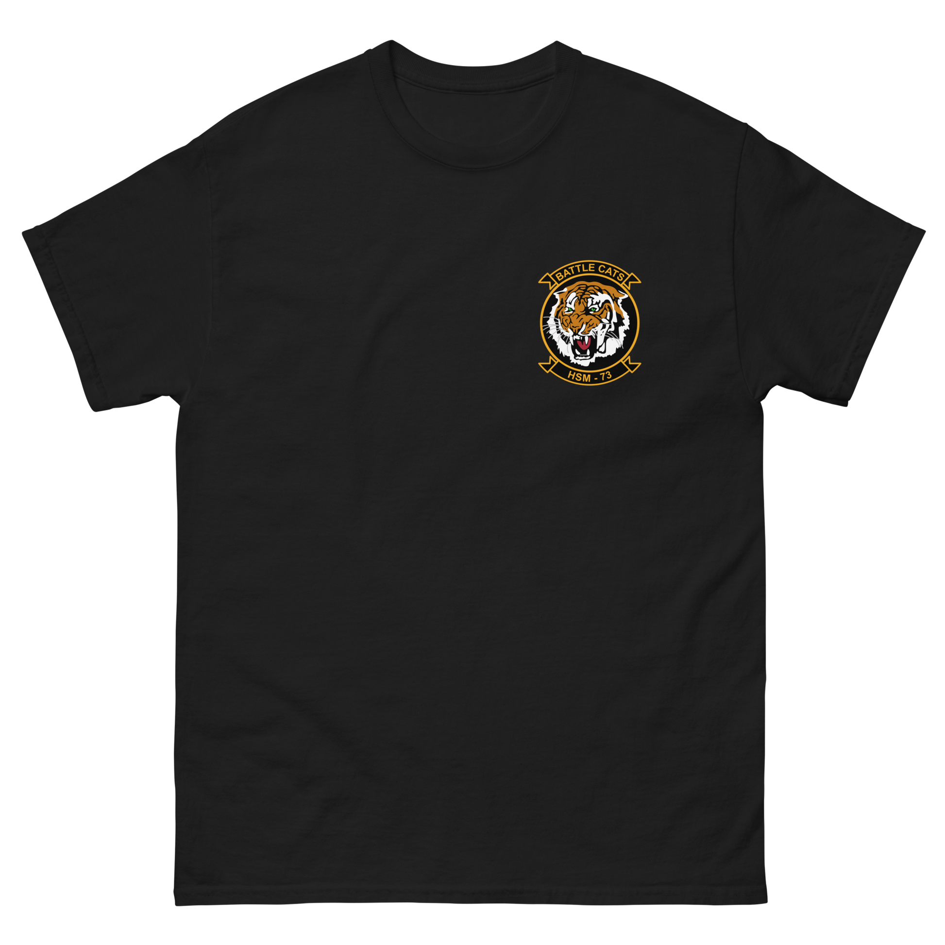 HSM-73 Battlecats Squadron Crest Shirt – front view, black
