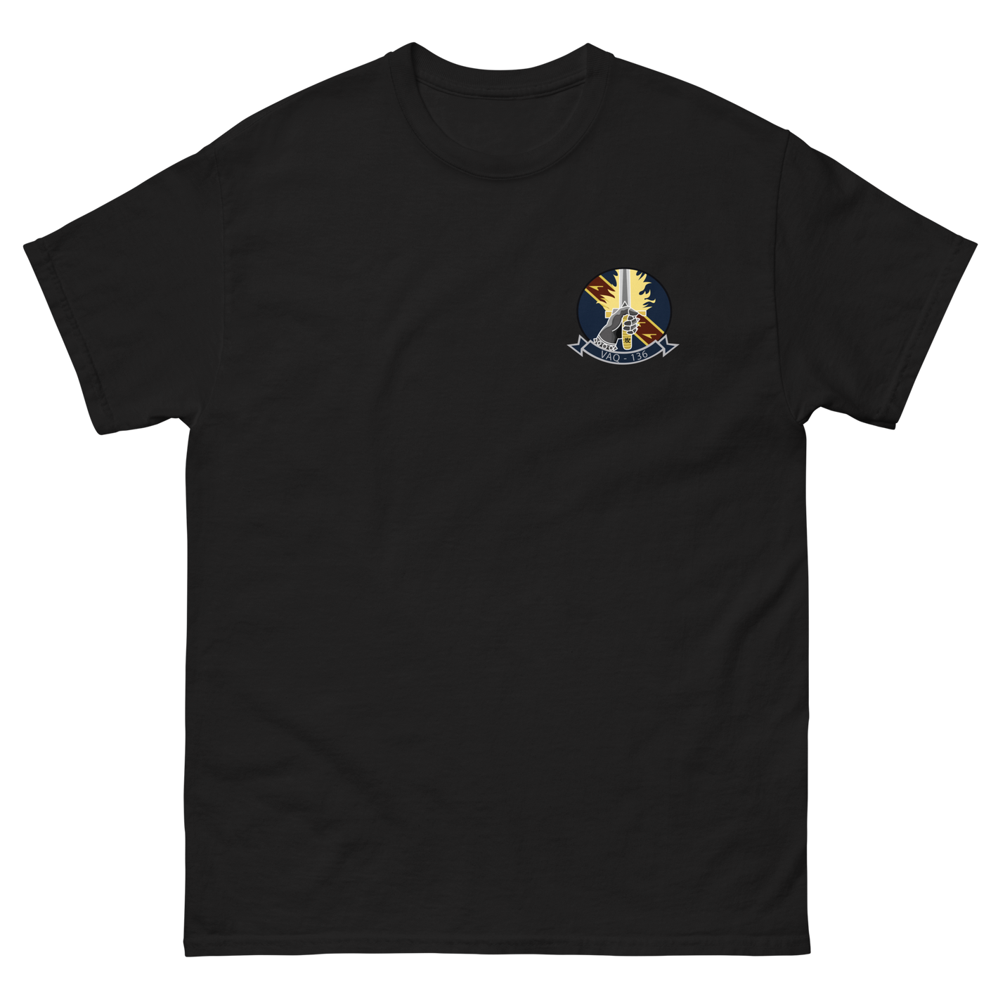 VAQ-136 Gauntlets Squadron Crest T-Shirt – front view, black