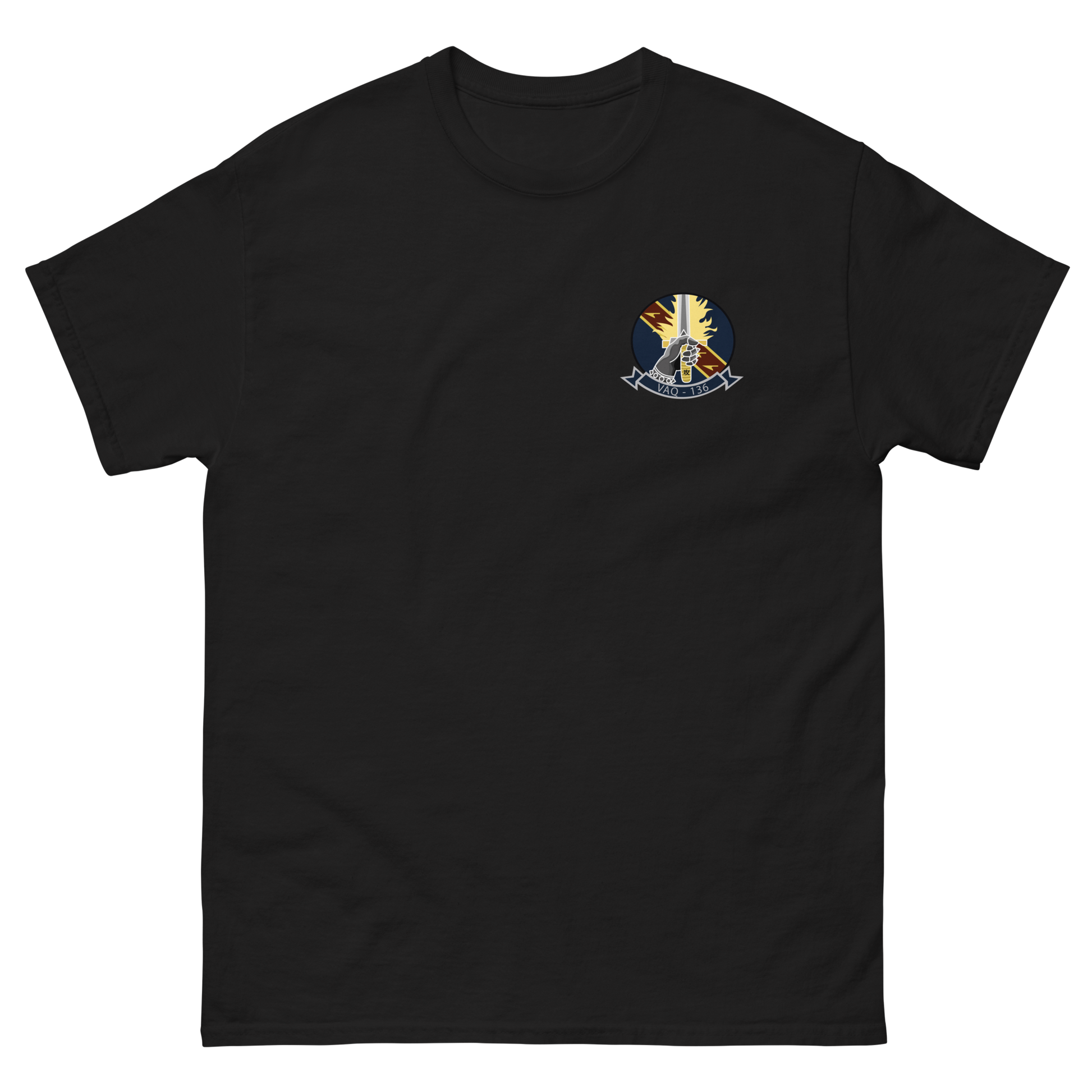 VAQ-136 Gauntlets Squadron Crest T-Shirt – front view, black