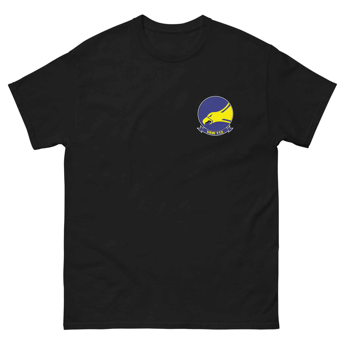 VAW-112 Golden Hawks Squadron Crest T-Shirt – front view, black
