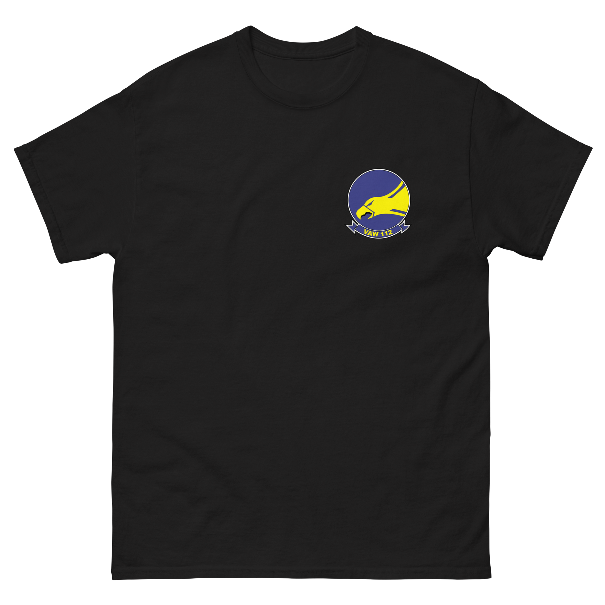 VAW-112 Golden Hawks Squadron Crest T-Shirt – front view, black