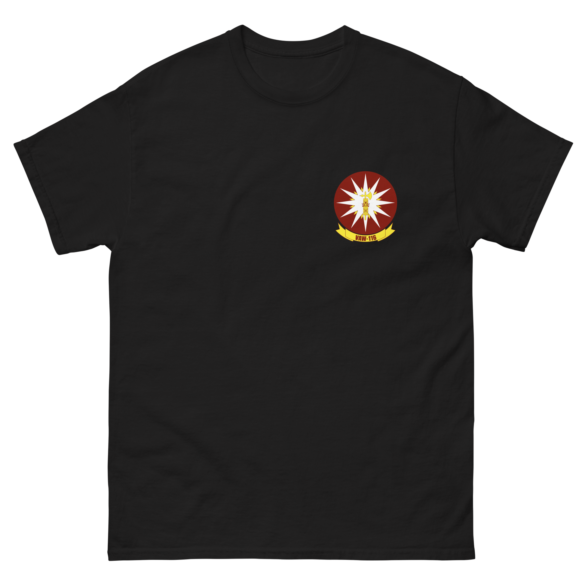 VAW-116 Sun Kings Squadron Crest T-Shirt – front view, black