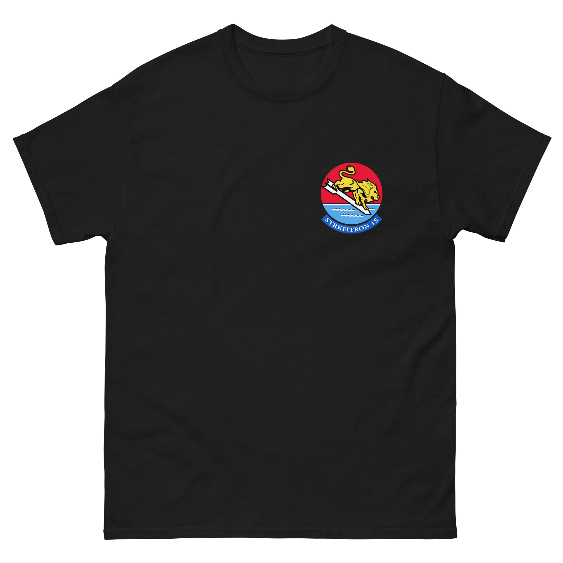 VFA-15 Valions Squadron Crest T-Shirt – front view, black