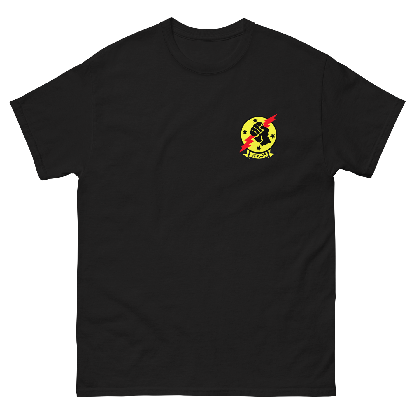 VFA-25 Fist of the Fleet Squadron Crest T-Shirt – front view, black