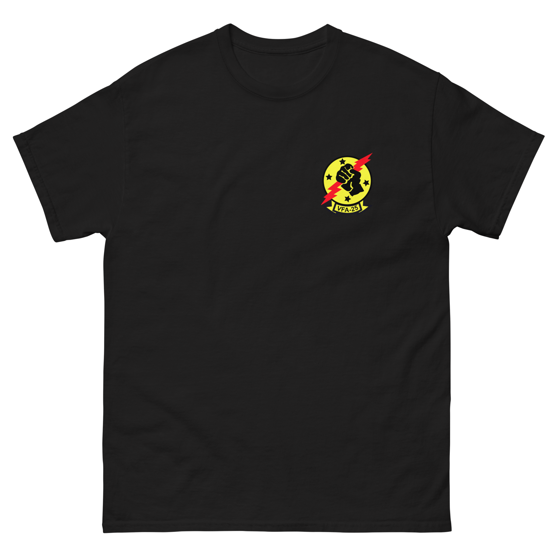 VFA-25 Fist of the Fleet Squadron Crest T-Shirt – front view, black
