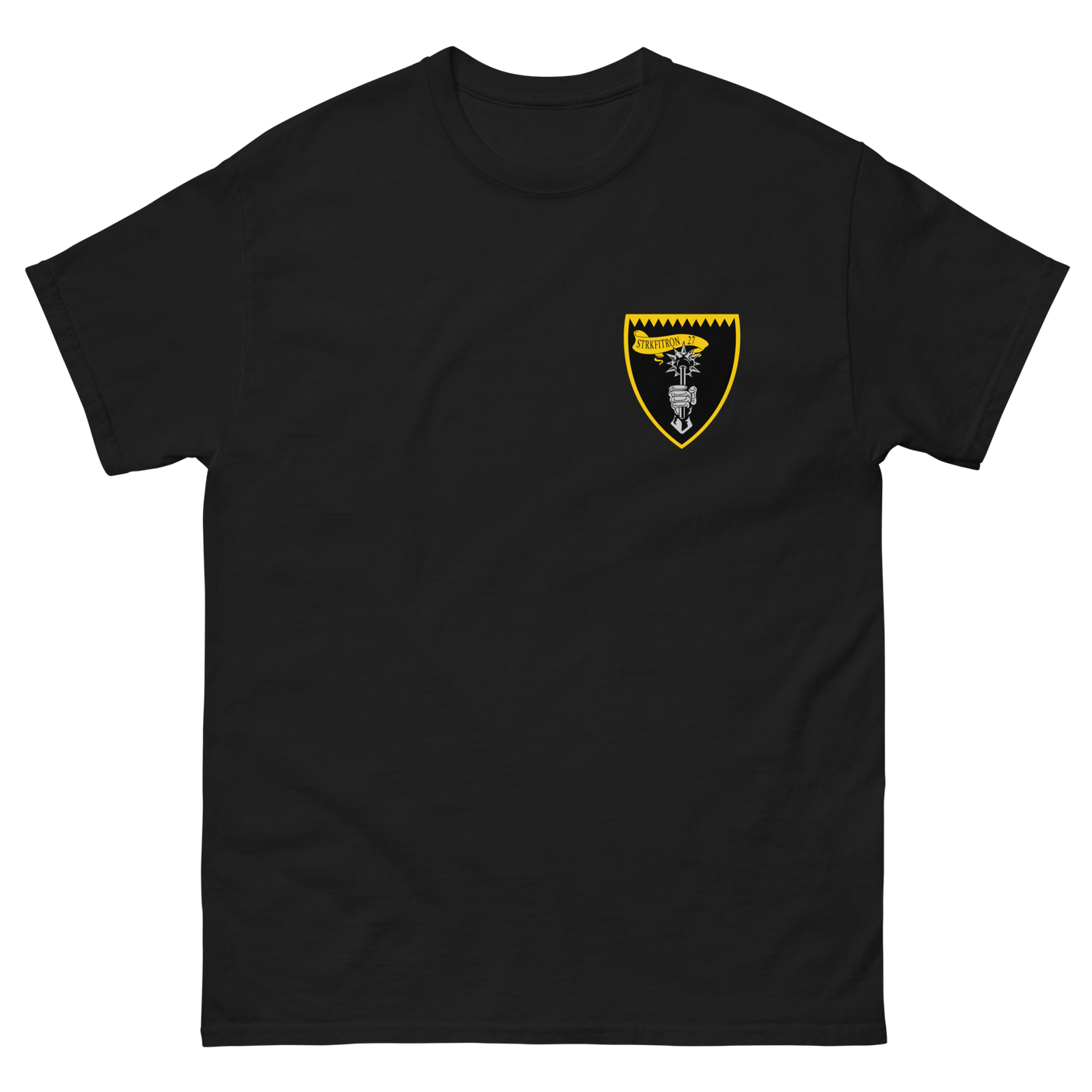 VFA-27 Royal Maces Squadron Crest T-Shirt – front view, black