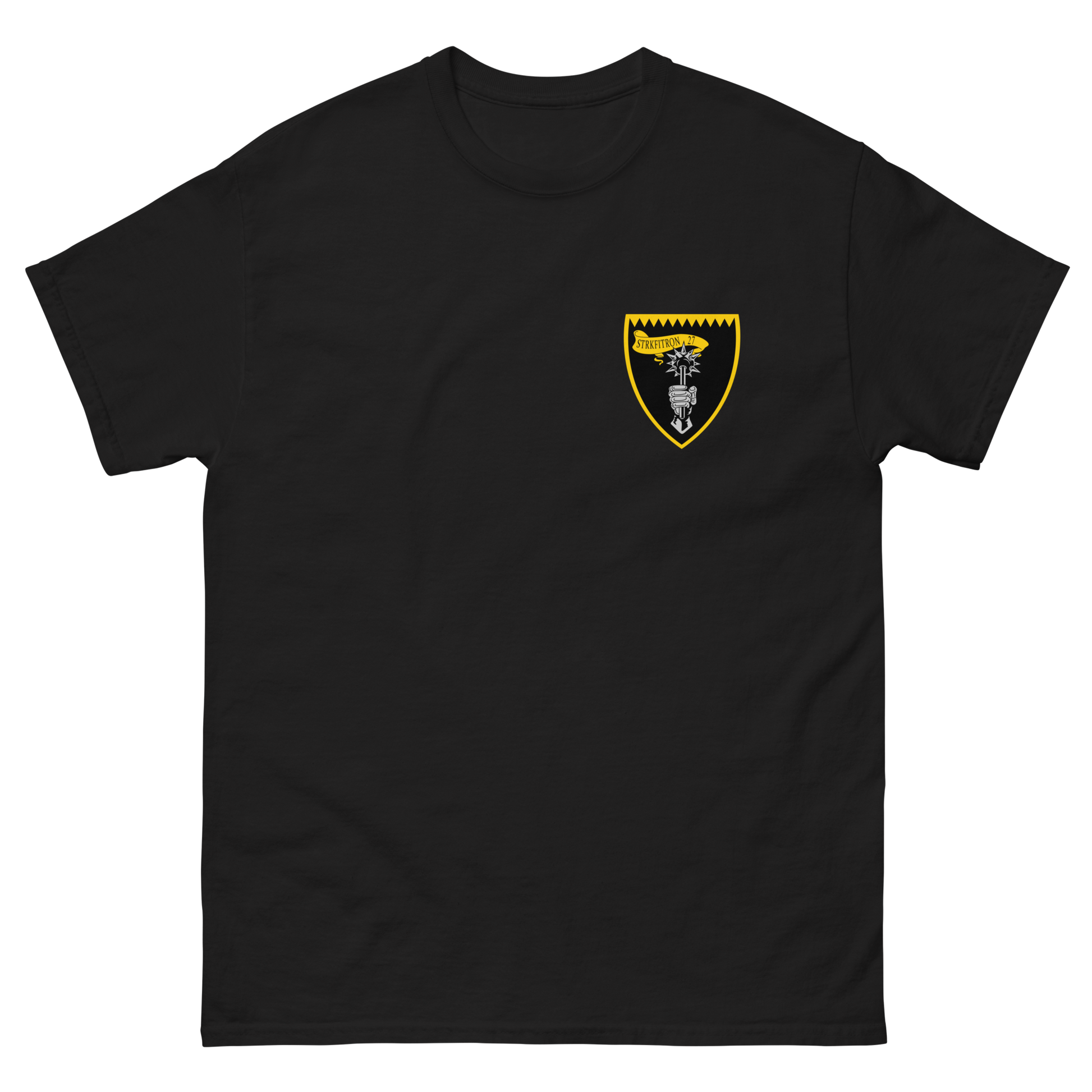 VFA-27 Royal Maces Squadron Crest T-Shirt – front view, black