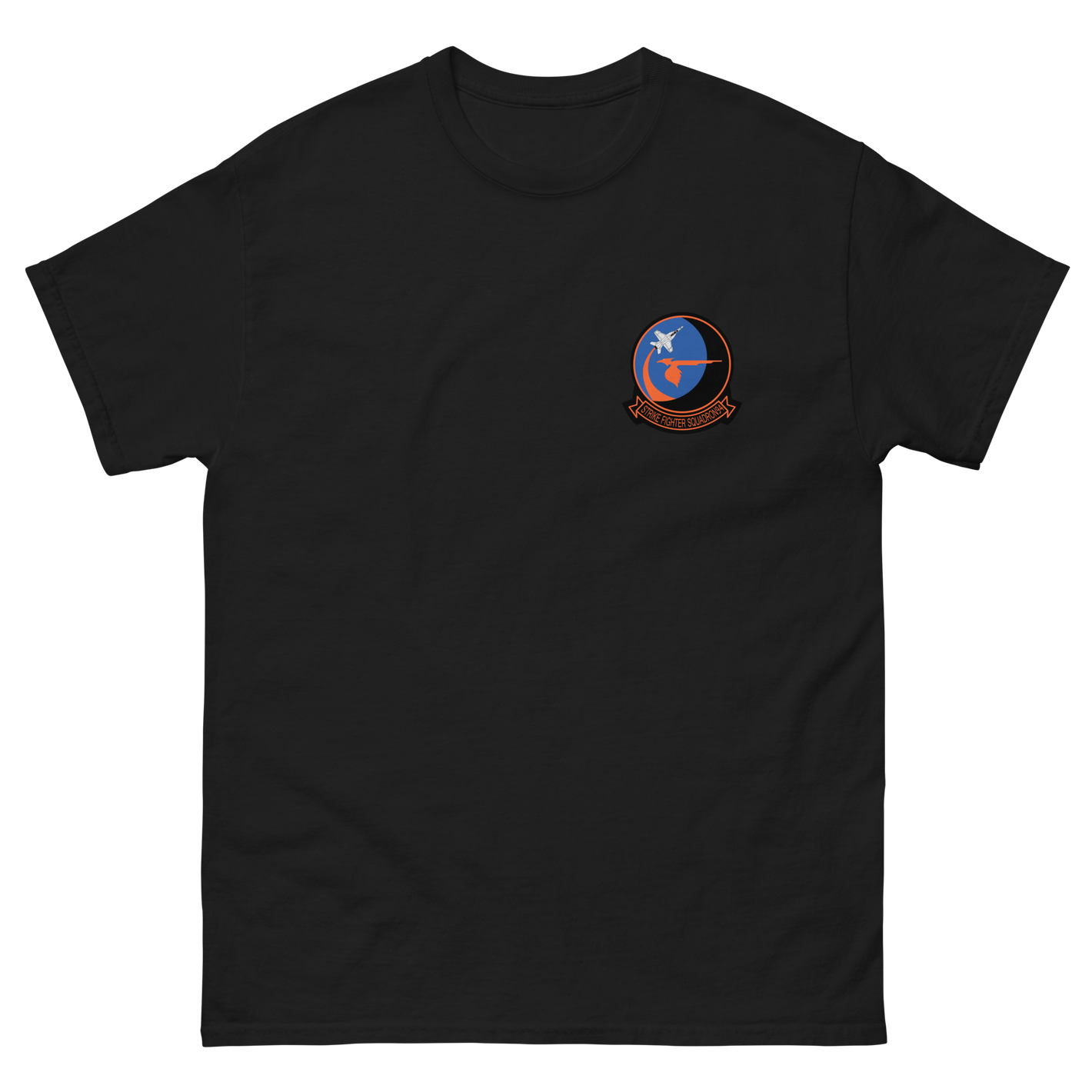 VFA-94 Mighty Shrikes Squadron Crest T-Shirt – front view, black