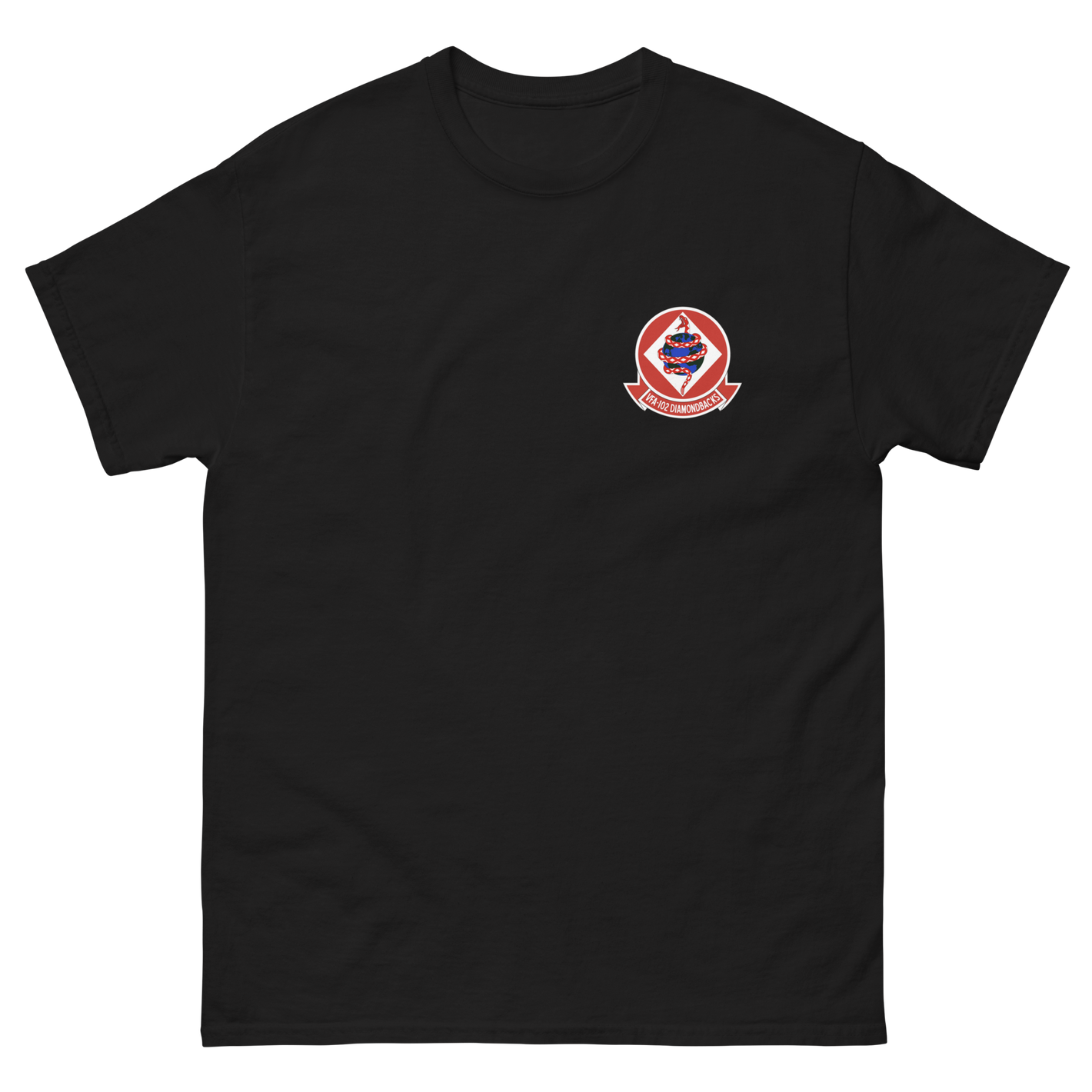 VFA-102 Diamondbacks Squadron Crest T-Shirt – front view, black