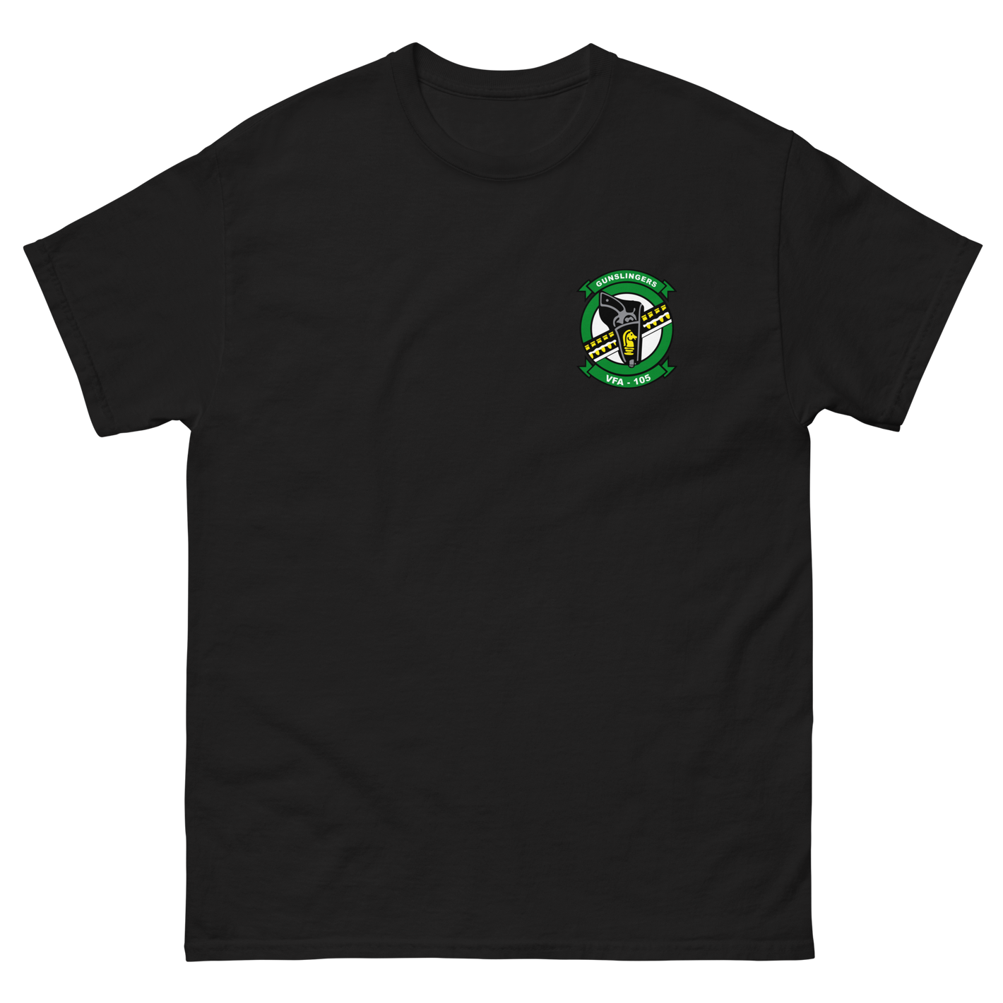 VFA-105 Gunslingers Squadron Crest T-Shirt – front view, black
